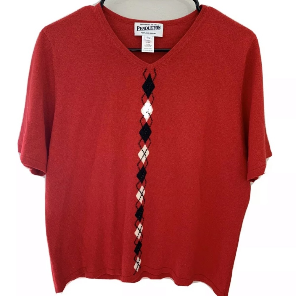 Pendleton red beaded argyle Silk Cashmere top XL